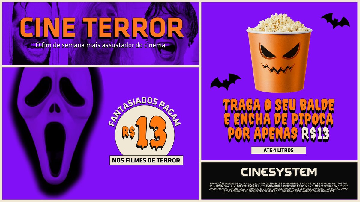 Halloween na Cinesystem: ingressos e pipoca por R$13 para fantasias