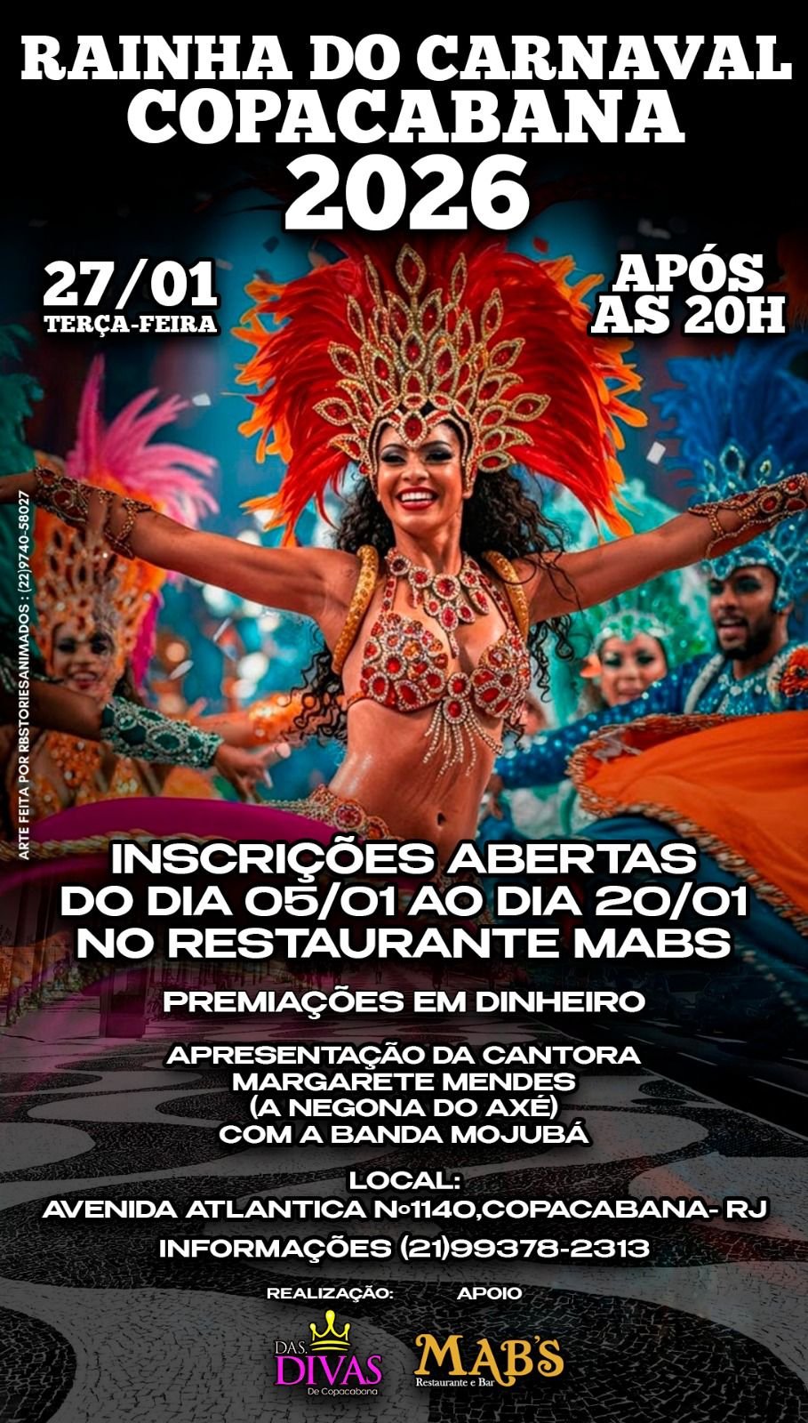 Copacabana elege Rainha do Carnaval 2026 no dia 27