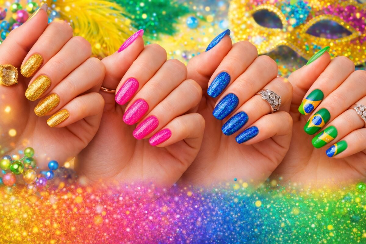 Unhas de Carnaval 2026 apostam em neon, brilho e Brasilcore - Alex Ferraz