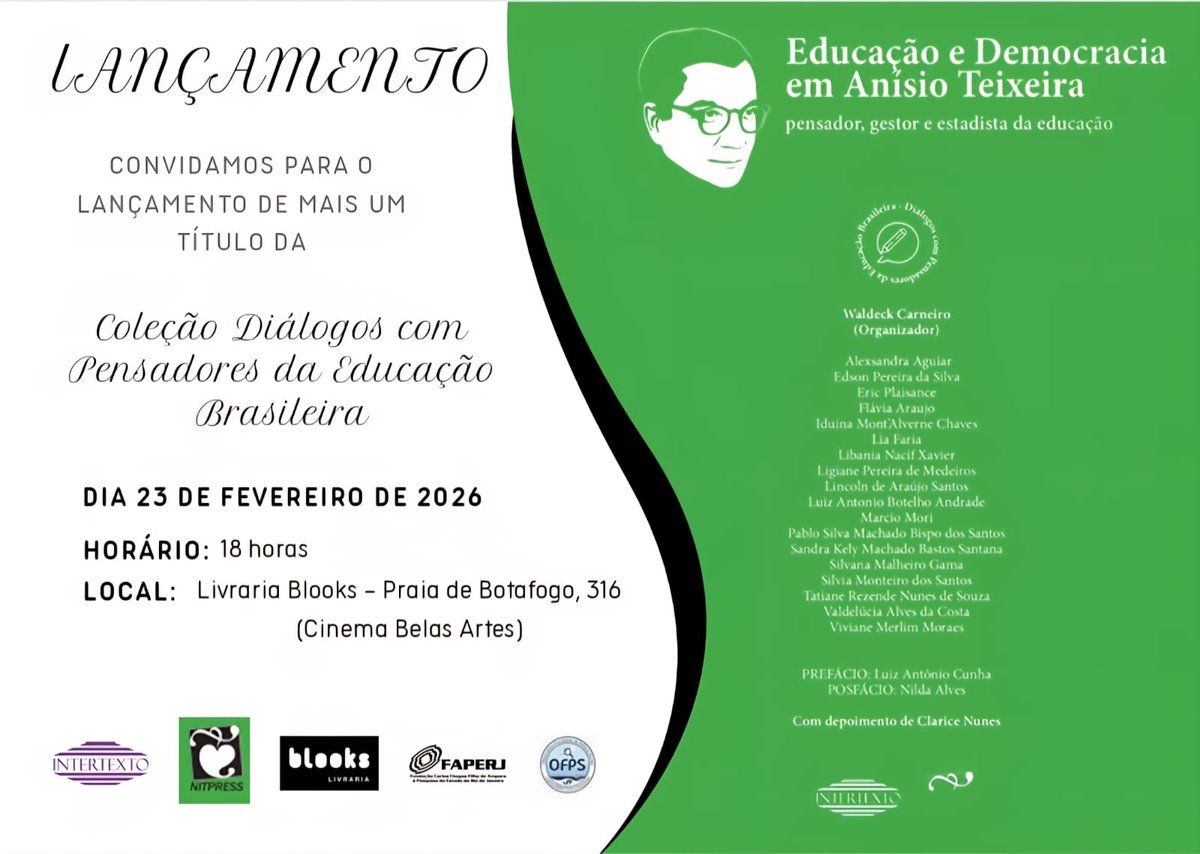 Livro sobre Anísio Teixeira será lançado na Livraria Blooks