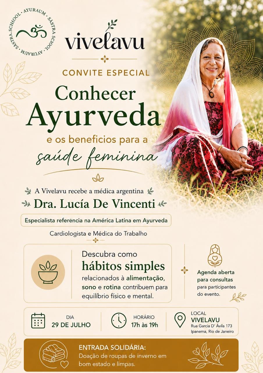 Vivelavu recebe encontro sobre Ayurveda no dia 29